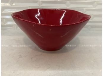 Crate & Barrel Large Red Serving Bowl Scalloped Edge (1)