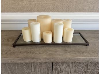 Metal And Glass Tray With Assorted Candles