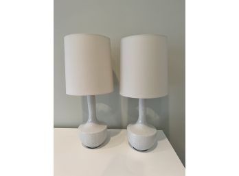 Pair Of White Ceramic  Lamps With Shades