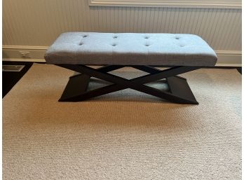 Gray Upholstered Bench With Dark Wood Base