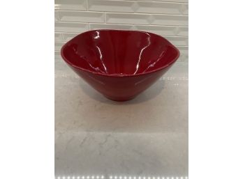 Crate & Barrel Large Red Serving Bowl Wavy Rim (2)