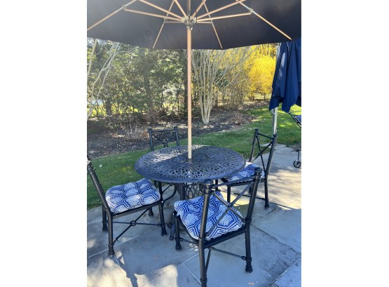 Outdoor Black Round Metal Table And Chairs Includes Tuuci Umbrella
