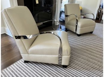 Pair Of Two Cream Leather And Chrome Chairs