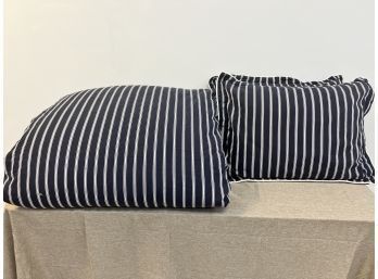 Ralph Lauren Full Queen Navy Blue And White Striped Duvet Cover & 2 Pillows