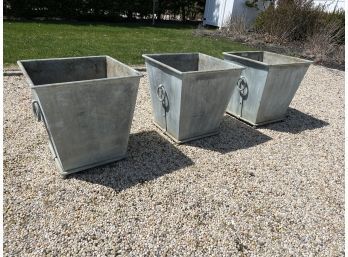 Restoration Hardware Set Of 3 Metal Planters With Side Handles
