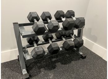 Set Of  Dumbbell Weights With Hudson Steel Weight Rack