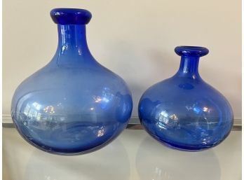 Set Of 2 Blue Glass Vases