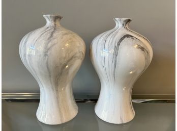 Pair Of Marble-style Vases