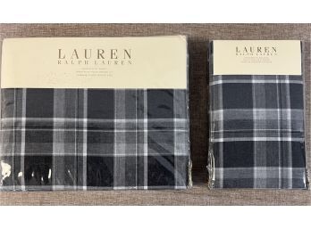 Ralph Lauren Queen Size Grey Plaid Bed Set