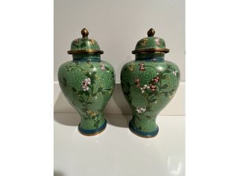 Pair Of Cloisonne Tempe Jars