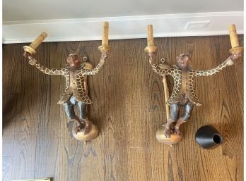 Pair Of Monkey Sconces With Black Shades