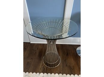 Mid Century Style Glass Top Side Table With Metal Base