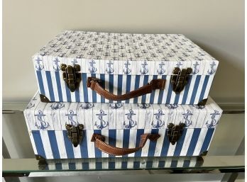 Set Of 2 Decorative Nautical Cardboard Storage Boxes