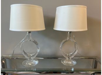 Pair Of Modern Glass Lamps With Shades