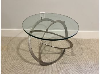 Modern Glass Top Chrome Base Side Table