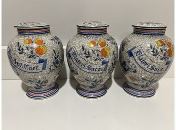 Set Of Three Covered Jars