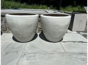 Set Of TWO Large Size White Glazed Planters Pots