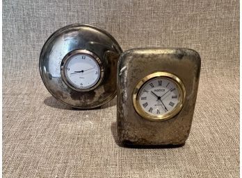 Set Of Two Silver Plated Travel Clocks