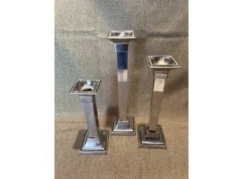 Set Of Three Silver Candlesticks Candle Holders