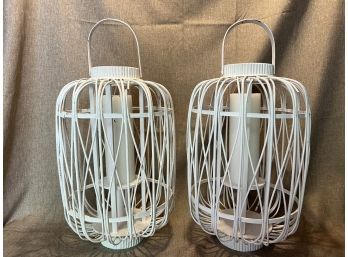 Large White Painted Rattan Candle Holders