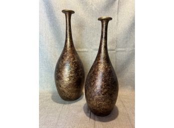 Pair Of Brown And Gold  Ceramic Decorative Vases