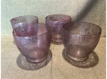 Set Of Four Pink Speckled Glass Candle Holders