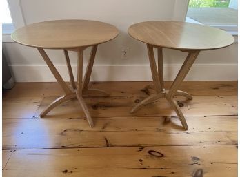 Pair Of Arteriors Modern Oak Round Side Tables