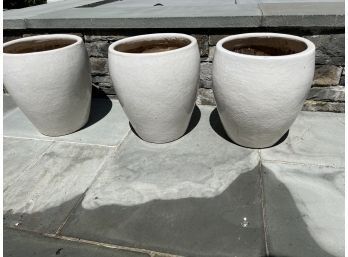 Set Of THREE Medium Size White Glazed Planters Pots