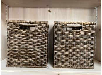Pair Of Two Square Tall Wicker Baskets