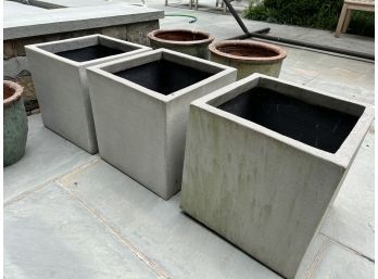 Outdoor Square Grey Fiberglass Resin Planter  Set Of 3