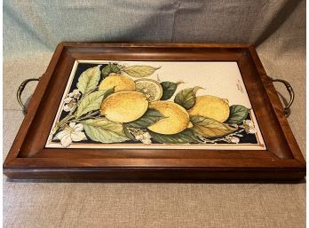 Wood And Tile Hand-painted Fruit Tray With Handles