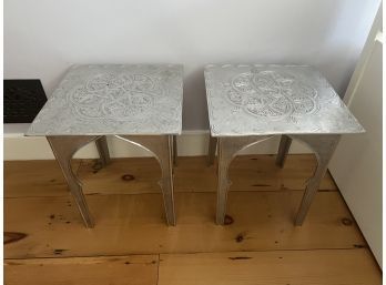 Set Of TWO Moroccan Silver Engraved Side Table