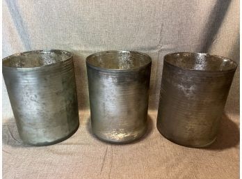 Set Of Three Large Glass Candle Holders