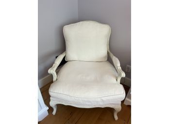 Antique French Caned Arm Chair With Linen Cushion
