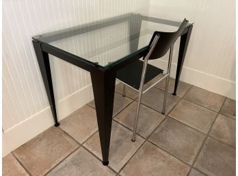 Modern Glass Top Desk With Metal Base Includes Chrome Chair