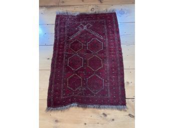 Antique Hand Knotted Dark Red Wool Rug 30x 45