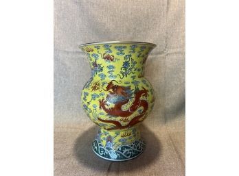 Large Asian Red Dragon Ceramic Vase