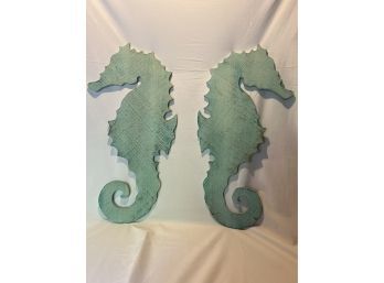 Pair Of Decorative Wood Seahorses  For Wall Art Suzanne Nicol Studio