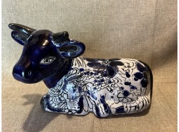 Blue And White Terracotta Painted Cow