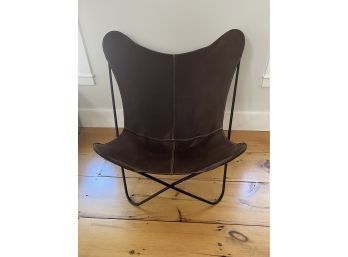 Modern Genuine Leather Butterfly Chair In Brown Leather