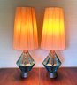 Large Pair Of 60's Mid-Century Modern Ceramic Lamps - With Original Shades