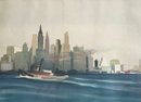 Vintage Original Watercolor Painting Of The New York City Skyline
