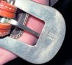 Vogt Silversmiths Hand Tooled Leather Basket Weave Ranger Belt And Sterling Overlay Buckle - Size 32