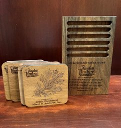 Set Of 6 Wooden Carved Coasters With Holder - Timeless Timber