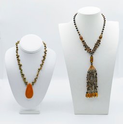 2 Different Bead And Stone Necklaces - Landau