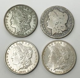 4 Morgan US Silver Dollars - 1881, 1889,  1891, 1921 - 90 Percent Silver