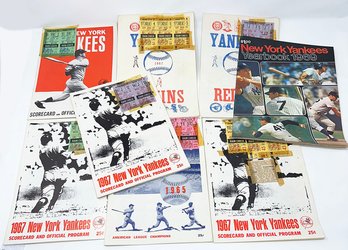 7 Different 1960's NY Yankees Baseball Programs/Scorecards With Ticket Stubs & 2 Yearbooks