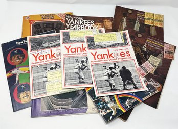 12 Different 1970's NY Yankees Baseball Programs/Scorecards And Yearbooks - With Ticket Stubs