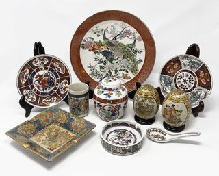 Vintage Lot Of Japanese & Chinese Porcelain Plates, Ashtrays, Eggs, Ginger Jar - Satsuma, Imari Empress