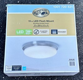 Hampton Bay 15-in LED Flush Mount Light Fixture - Brushed Nickel - Never Used In Box